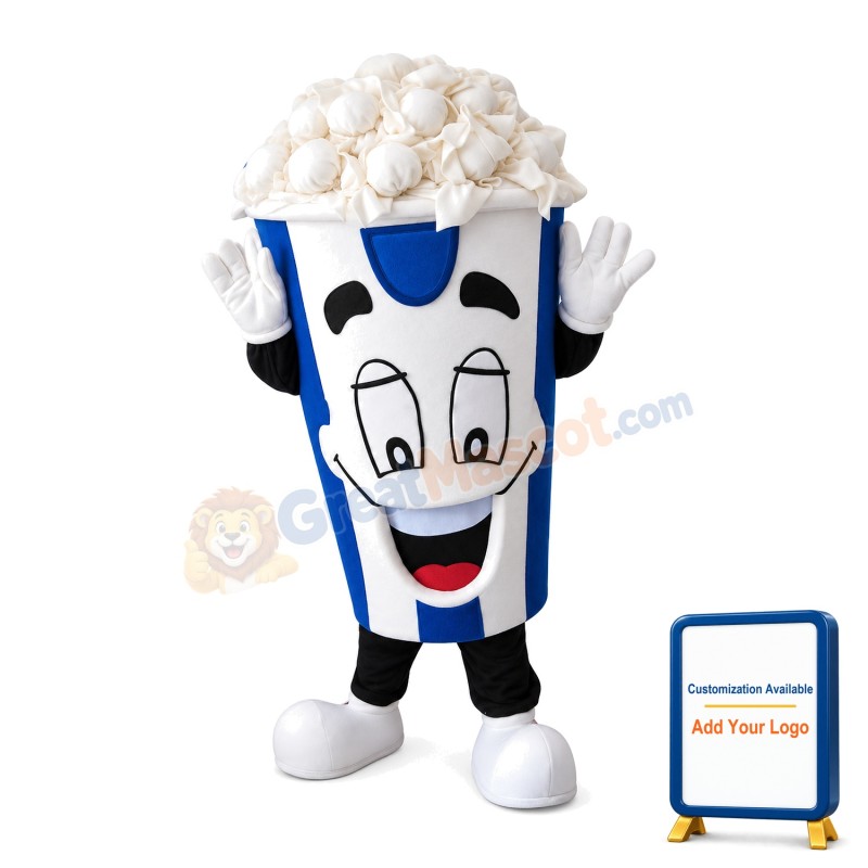 Full Blue Popcorn Bucket Mascot Costume