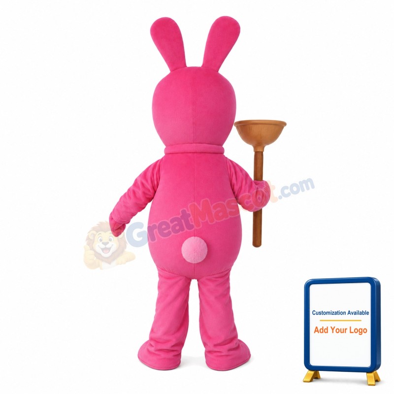 Pink Crazy Rabbit Holding Toilet Plug Mascot Costume