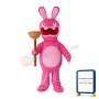 Pink Crazy Rabbit Holding Toilet Plug Mascot Costume