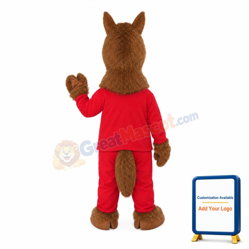 Brown Fawn In Red Set Mascot Costume