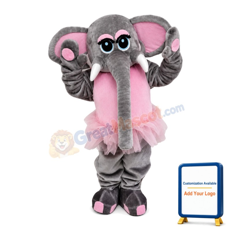 Elephant With Pink Gauze Skirt Mascot Costume