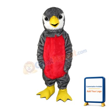 Grey & Red Furry Bird Mascot Costume