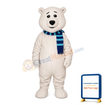 Amiable Bear With Blue Scarf Mascot Costume