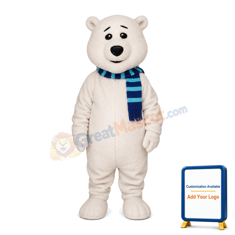Amiable Bear With Blue Scarf Mascot Costume