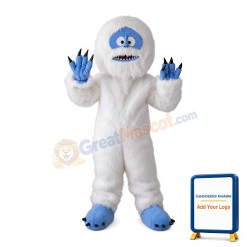 White Furry Monster With Blue Face Mascot Costume
