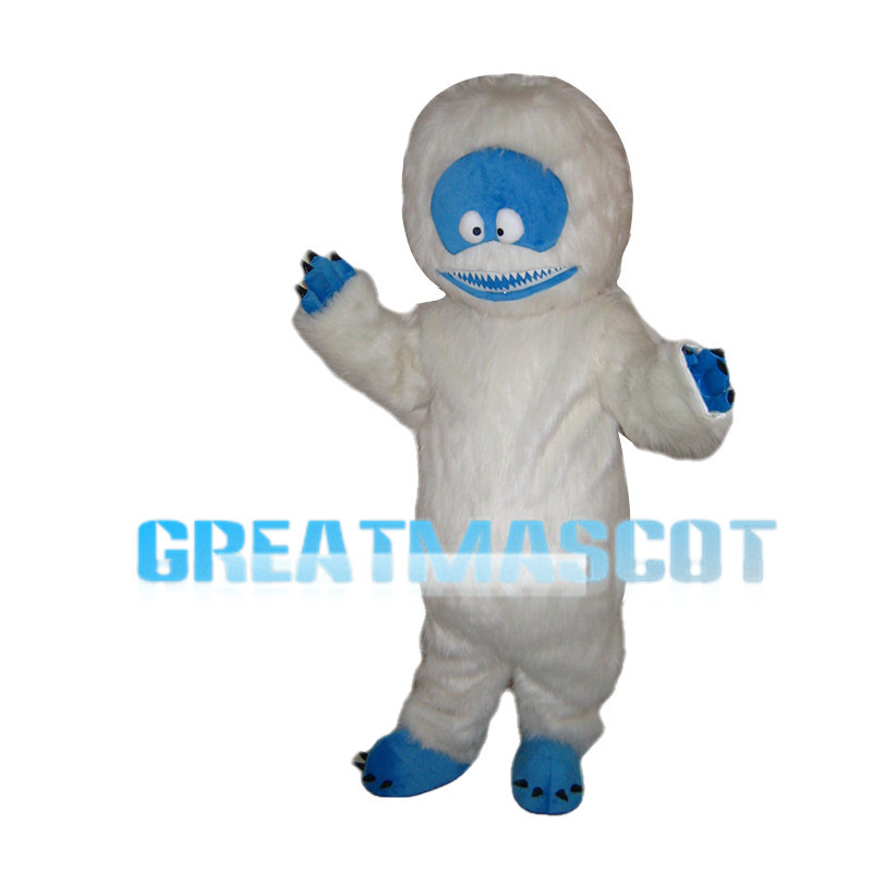 White Furry Monster With Blue Face Mascot Costume