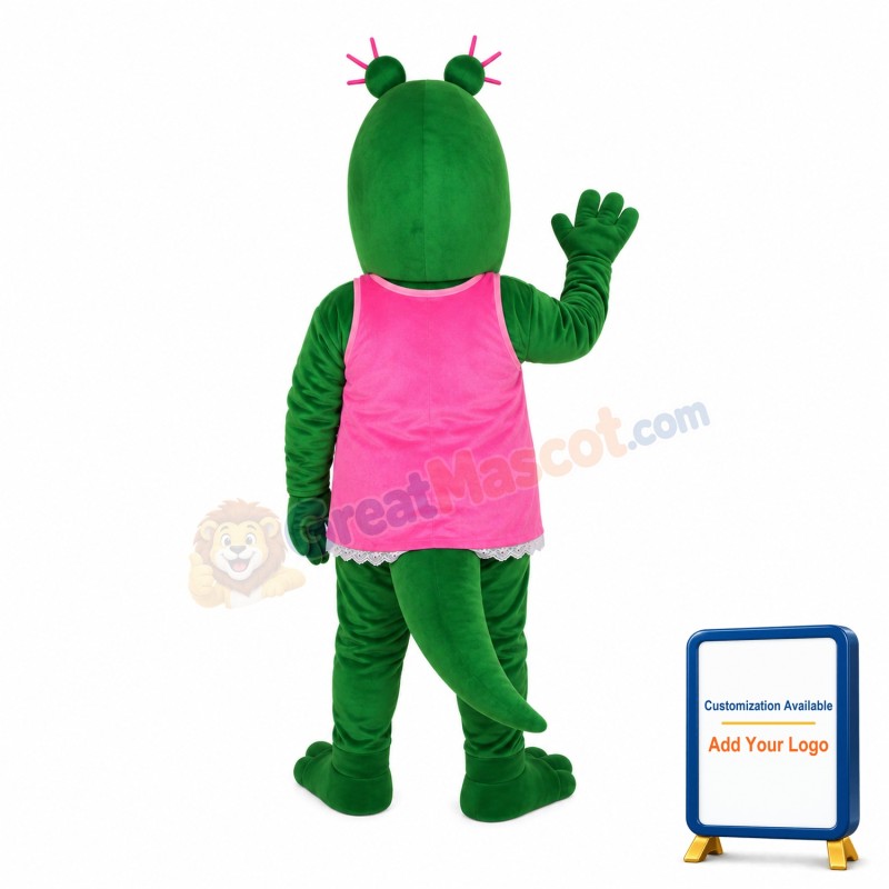Green Crocodile With Pink Vest Mascot Costume