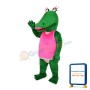 Green Crocodile With Pink Vest Mascot Costume