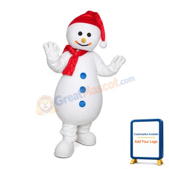 Polite Snowman With Blue Buttons Mascot Costume