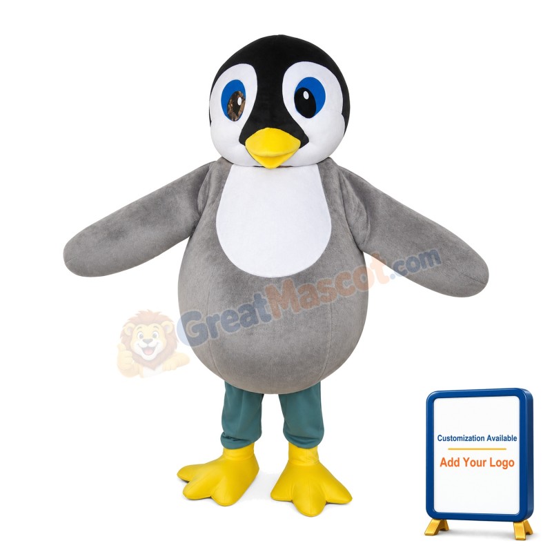 Gray Penguin With Blue Eyes Mascot Costume