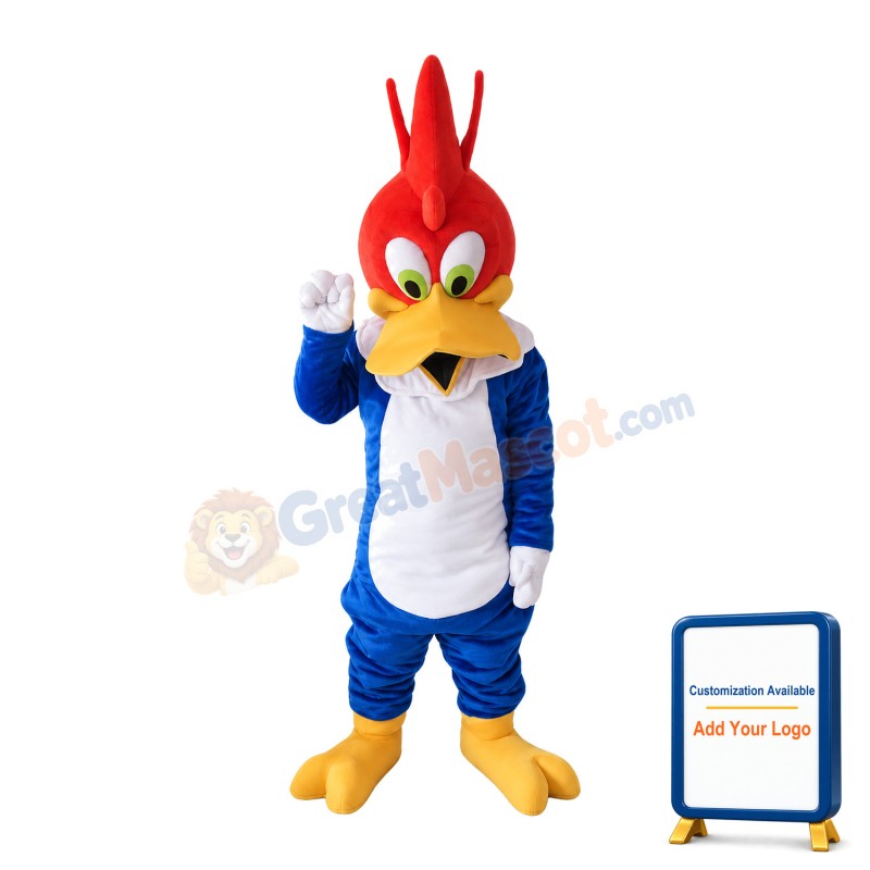 Blue Chicken With Pointy Cockscomb Mascot Costume
