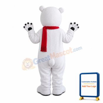 Kind Polar Bear With Red Scarf Mascot Costume