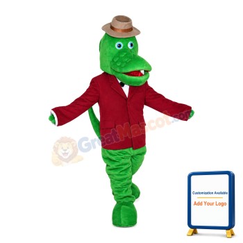 Polite Crocodile With Red Suit Mascot Costume