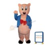 Pink Pig Wearing Blue Suit Mascot Costume