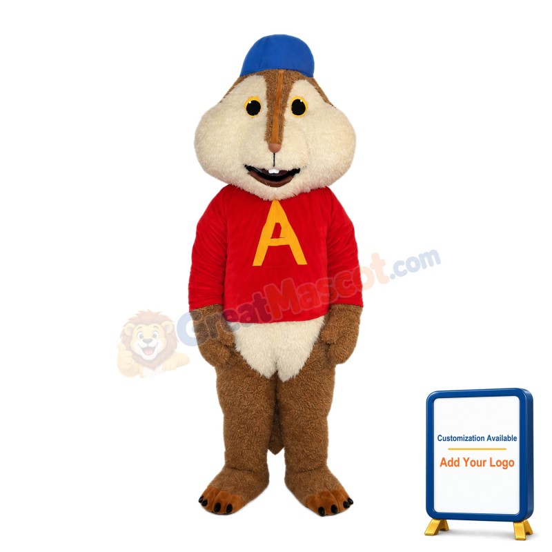 Chipmunk With Red Printed Shirt Mascot Costume