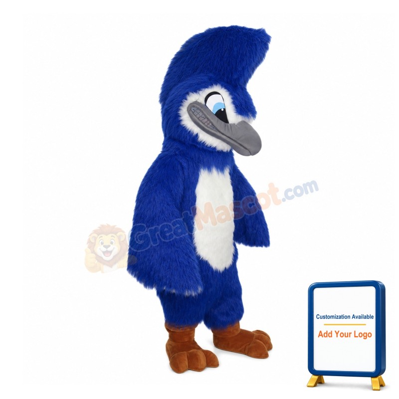 Blue Hairy Eagle Gritting Teeth Mascot Costume