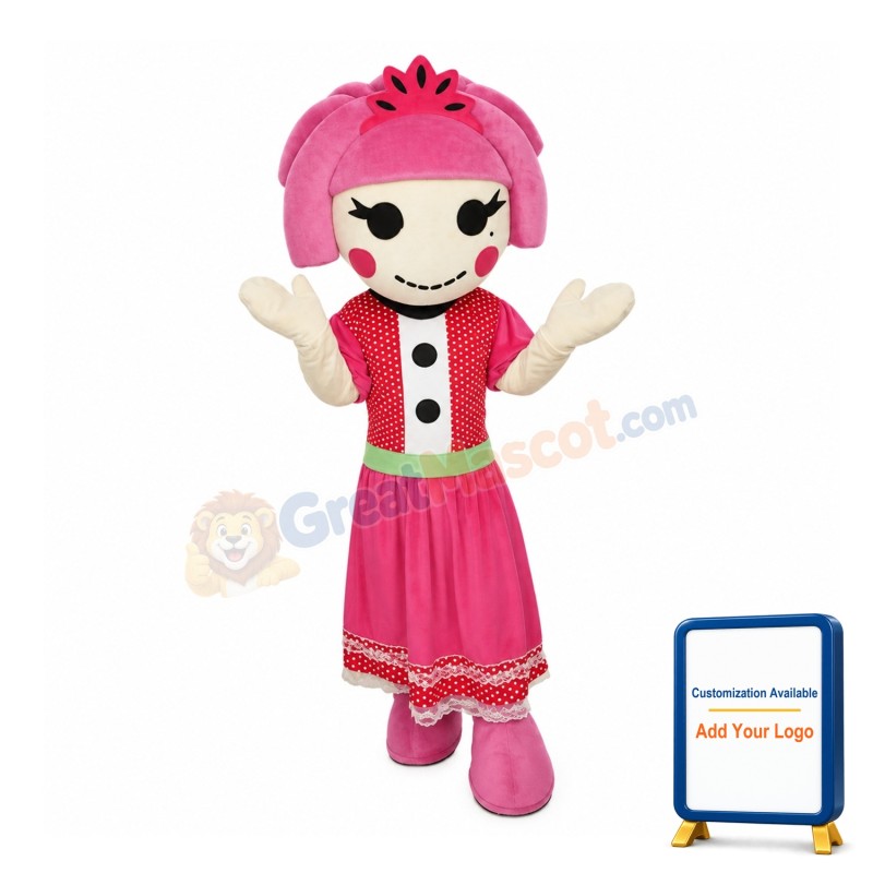 Pink Hair Girl With Polka Dot Dress Mascot Costume