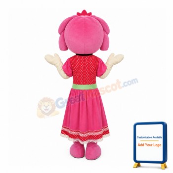 Pink Hair Girl With Polka Dot Dress Mascot Costume