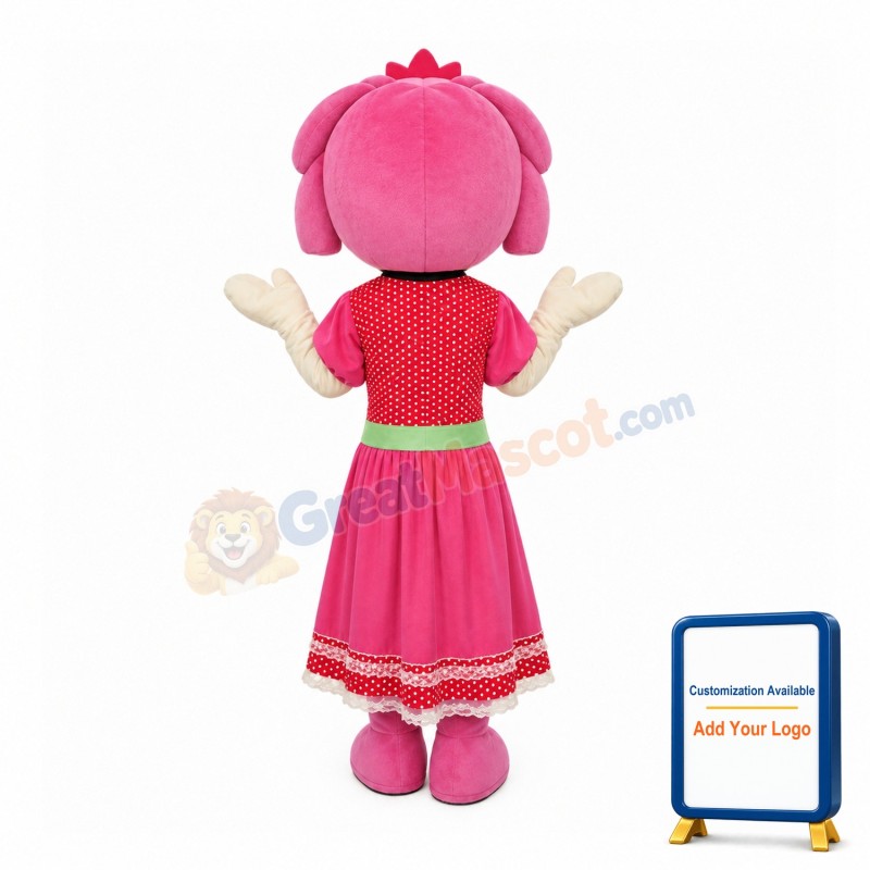 Pink Hair Girl With Polka Dot Dress Mascot Costume