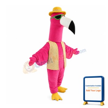 Pink Ostrich Wearing Sunglasses Mascot Costume
