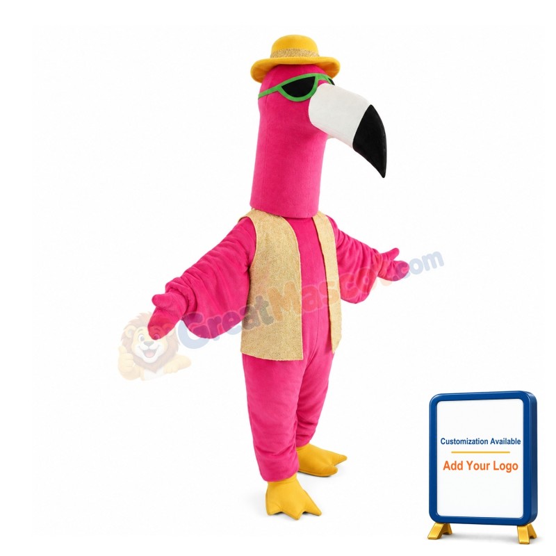Pink Ostrich Wearing Sunglasses Mascot Costume