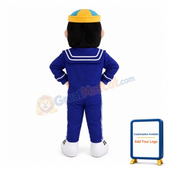 Big Face Boy Wearing Blue Sailor Suit Mascot Costume