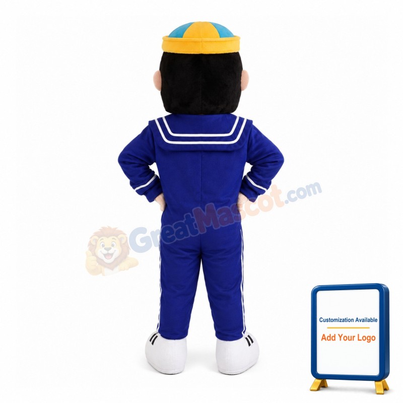 Big Face Boy Wearing Blue Sailor Suit Mascot Costume