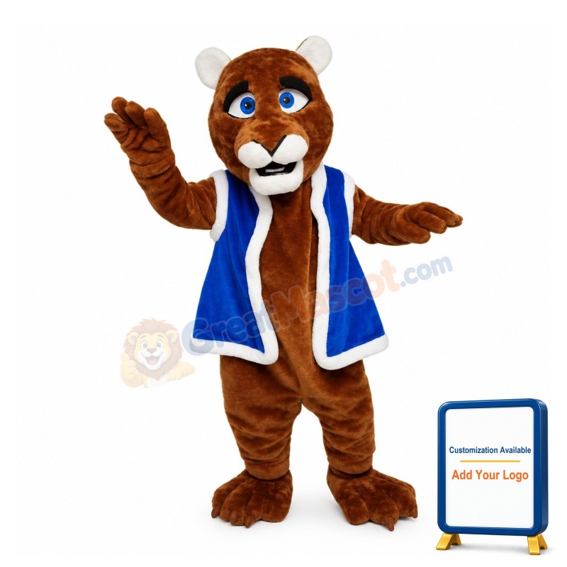 Tiger Wearing Blue Plush Waistcoat Mascot Costume