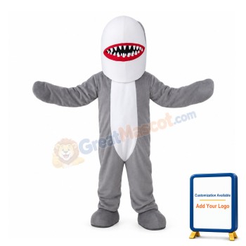 Gray Shark With Sharp Tooth Mascot Costume
