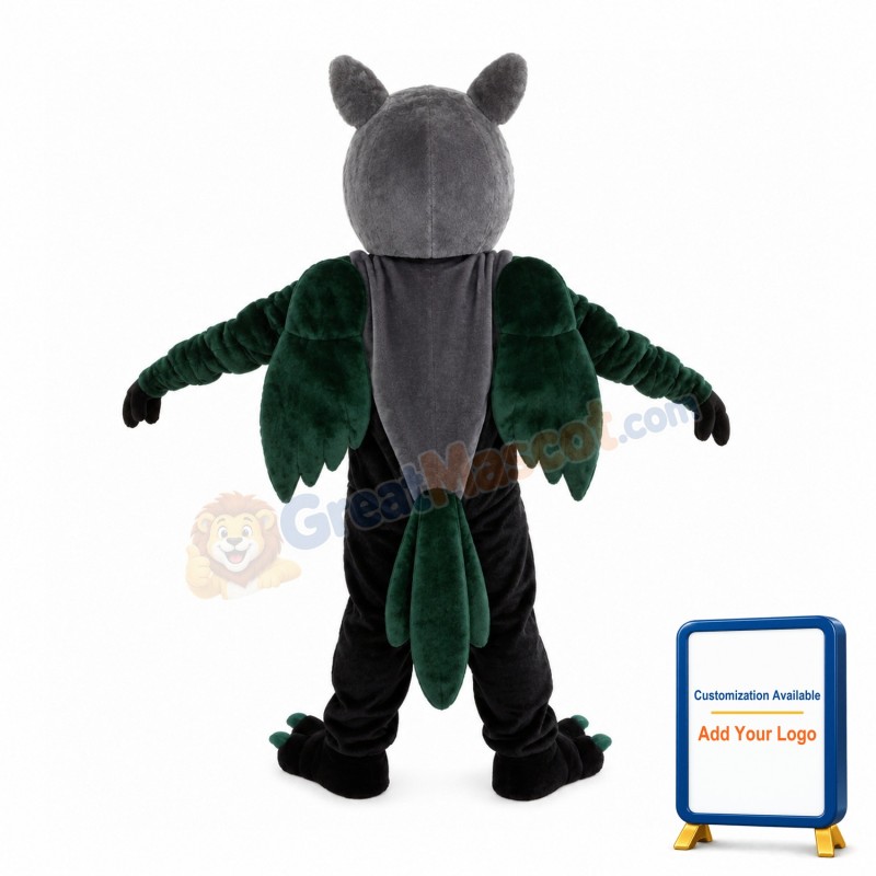 Dark Green Bird With Ears Mascot Costume