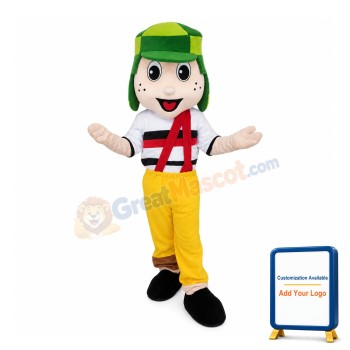 Freckled Little Boy In Yellow Pants Mascot Costume