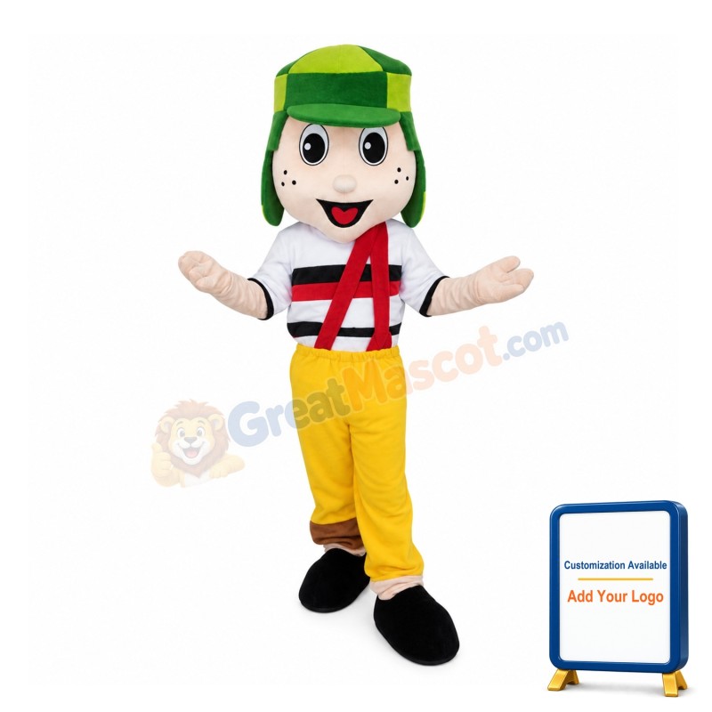 Freckled Little Boy In Yellow Pants Mascot Costume