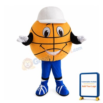 Cartoon Basketball Wearing White Cap Mascot Costume