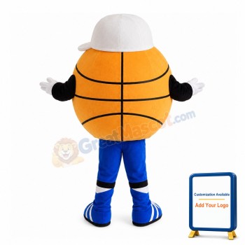 Cartoon Basketball Wearing White Cap Mascot Costume