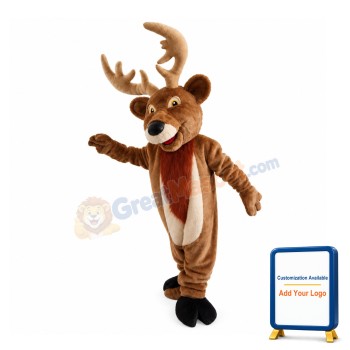 Cheerful Brown Reindeer Mascot Costume