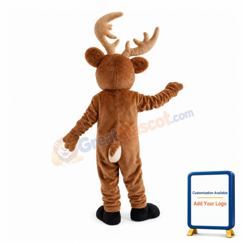 Cheerful Brown Reindeer Mascot Costume