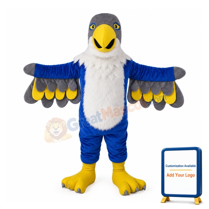 White & Blue Eagle With Grey Head Mascot Costume