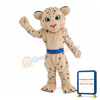 Khaki Leopard With Blue Belt Mascot Costume