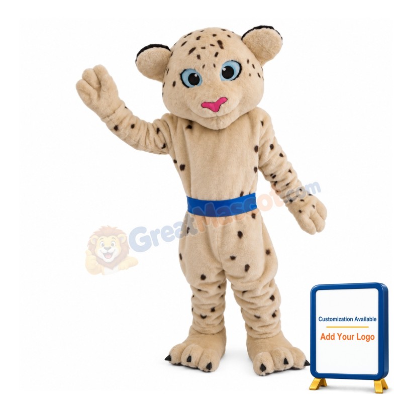Khaki Leopard With Blue Belt Mascot Costume