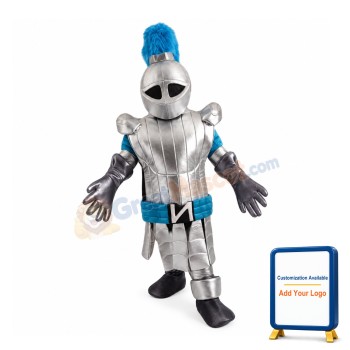Soldier Wearing Silver Armor Mascot Costume