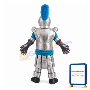 Soldier Wearing Silver Armor Mascot Costume