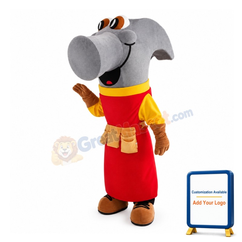 Hammer With Barber Apron Mascot Costume