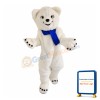White Bear Wearing Blue Scarf Mascot Costume