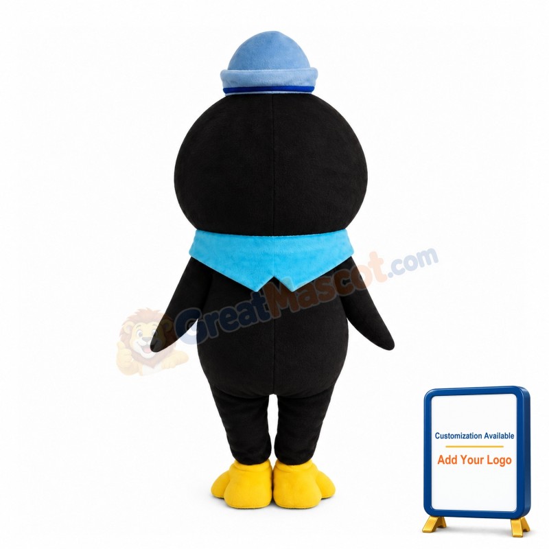 Slim Little Penguin With Blue Hat Mascot Costume