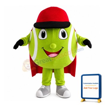 Cartoon Tennis Ball With Red Cap Mascot Costume