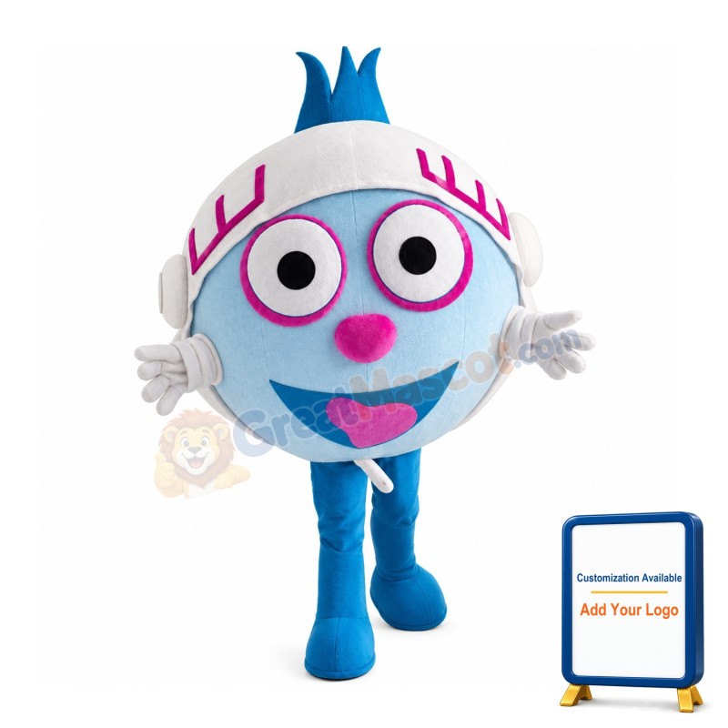 Round Body Light Blue Doll Mascot Costume