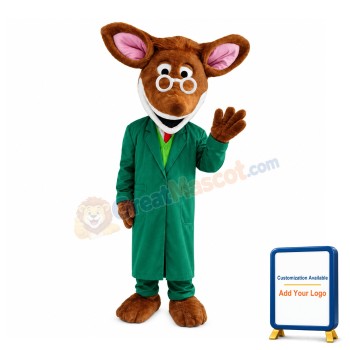 Professor Deer In Green Coat Mascot Costume