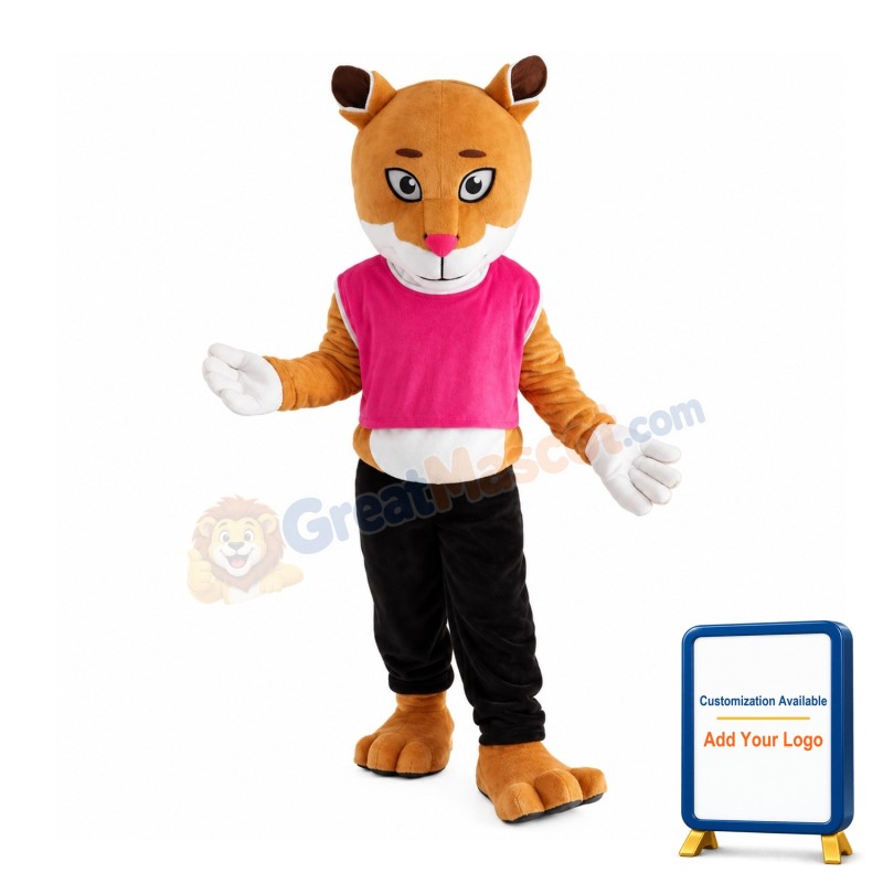 Young Tiger With Pink Vest Mascot Costume