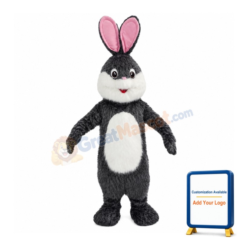 Flexible Grey & White Rabbit Mascot Costume