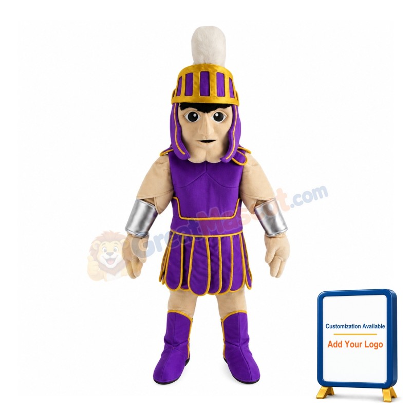 Brave Warrior With Purple Armor Mascot Costume